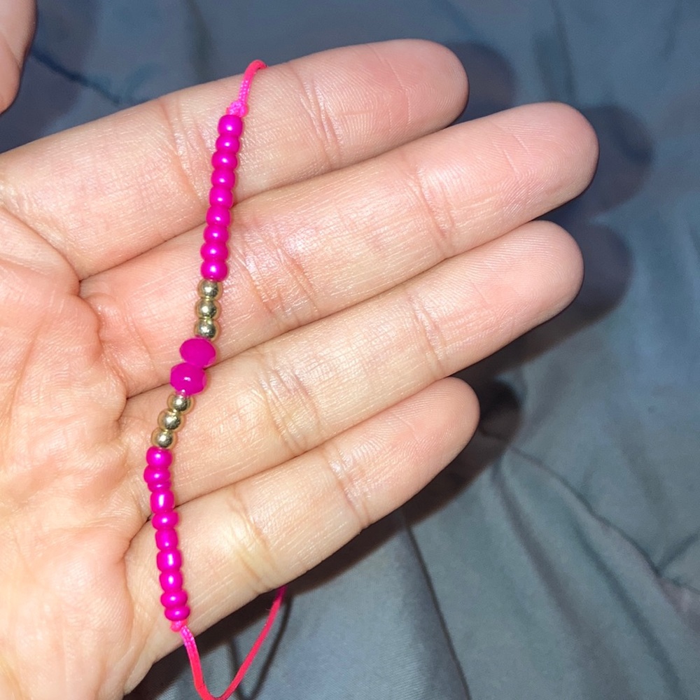 Handmade Bracelet Beads Pink Adjustable Size